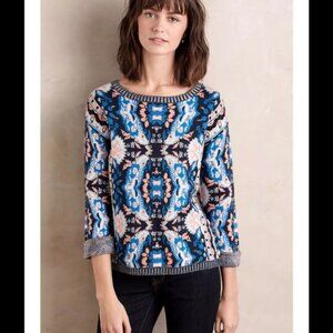 MOTH Anthropologie Intarsia Cabine Pattern Sweater Top Sz M